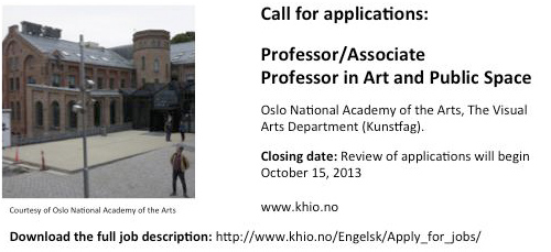 Call for applications: Professor/Associate Professor in Art and the Public Sphere, Oslo National Academy of the Arts