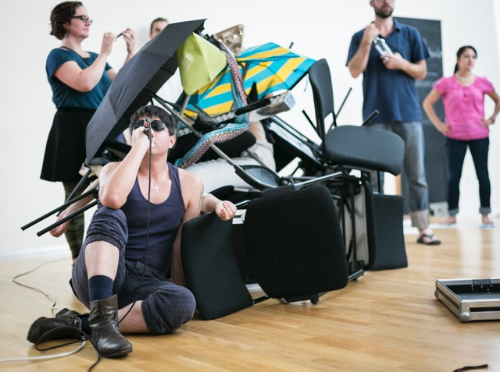 Performance rehearsal at Uferstudio, Berlin, 2014. Photo: Aleks Slota.