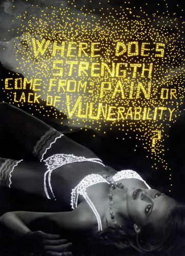 Where Does Strength Come From Pain or Lack of Vulnerbility ?Perforated photographic prints on aluminium lightbox70 x 50 x 10 cm, 27.6 x 19.7 x 3.9 inches Where Does Strength Come From Pain or Lack of Vulnerbility ?<br class=