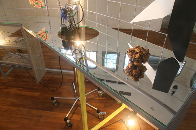 Haegue Yang, Sallim, 2009 - Steel frame, perforated steel plate, cable, light bulbs, <br class=