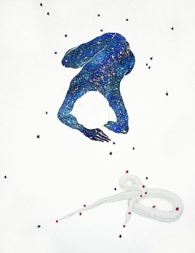 Mihoko Ogaki, Star Tales - Snakepencil, watercolors, gesso on wood panel / 2010 / 41 x 32 cmImage © Mihoko Ogaki, courtesy Galerie Voss, Düsseldorf Mihoko Ogaki, Star Tales - Snake<br class=