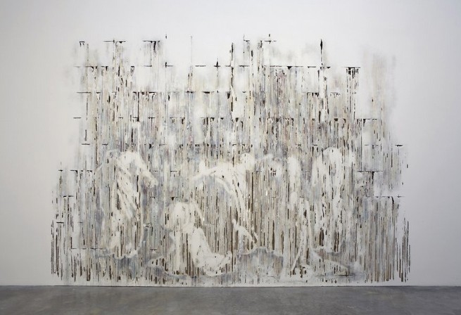 Divided Line, 2012polymer gypsum, fiberglass, gypsum board, plaster, wood, steel, paint123 5/8 x 180 5/16 in.(314 x 458 cm); Photo credit: Jason Wyche Divided Line, 2012<br class=