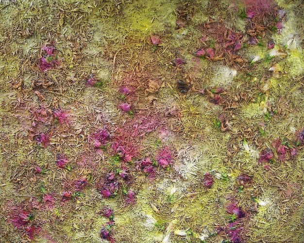 Thanatopraxy1 oil, enamel and spray paint on vegetal matter on board 122x152cm2014 Thanatopraxy1 oil, enamel and spray paint on vegetal matter on board 122x152cm<br class=