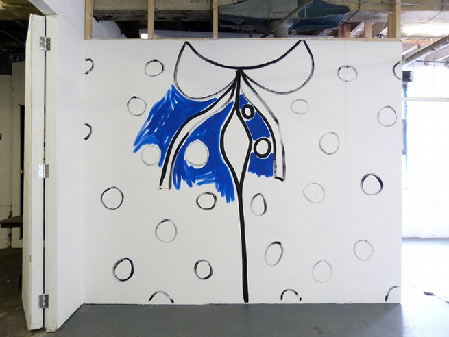 Blouse, 2014Acrylic on wall, dimensions variable.'You're Just A Country Boy', a solo exhibition by Claire Dorsett, Rogue Project Space, Manchester, 2014. Blouse, 2014<br class=