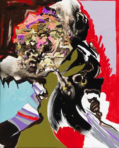 Poisoned Optimist<br/>mixed media on synthetic paper<br/>60x48<br/>