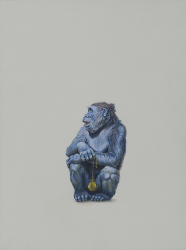 Monkey (pocketwatch), 2009<br/>Watercolor and latex on panel<br/>12 x 9 in.<br/>