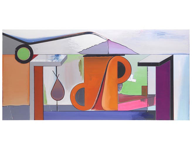 Thomas Scheibitz, Missing Link in Delphi, 2007 <br/>oil, vinyl, pigment marker on canvas, 74 3/4 x 153 1/2 inches / 190 x 390 cm <br/>Image � Thomas Scheibitz, Courtesy Tanya Bonakdar Gallery, New York<br/>