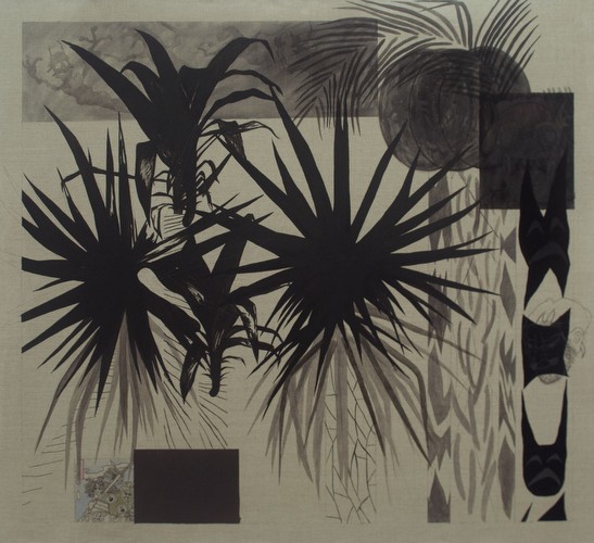 'A Touch of the Black Dog'<br/>Acrylic, Gouache and Graphite on Linen, 150x160cm<br/>2015<br/>