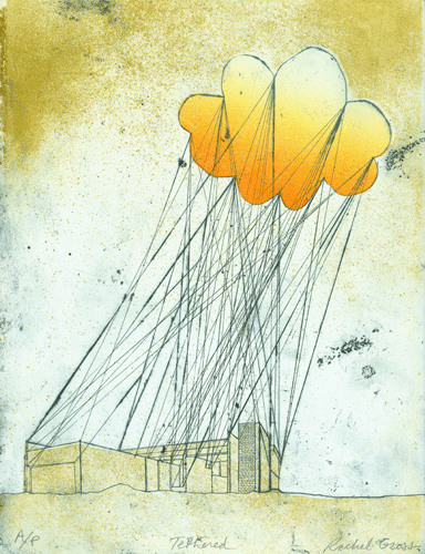 Tethered, 15.5"x11" <br/>Intaglio with polyester plate litho and relief<br/>This print was part of the Two Rivers Printmaking Studio 2008 Portfolio.<br/>