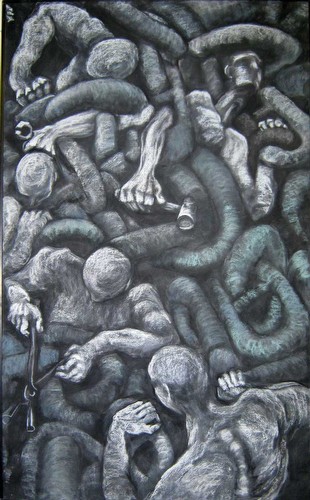 Chains 2<br/>Charcoal/pastel<br/>88 cm x 144 cm<br/>
