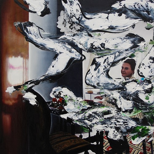 Maxwell Stevens   "Summer Table 1"  2013. <br/>Oil on linen, 20 x 20 in / 51 x 51 cm.  Copyright � 2016 Maxwell Stevens.<br/>